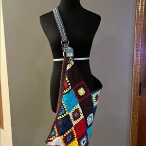 Vibrant Geometric Crossbody Bag with Denim Strap